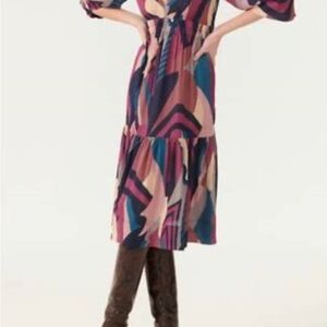 ba&sh Pink Blue Midi Sundress Sleeveless Crew Neck